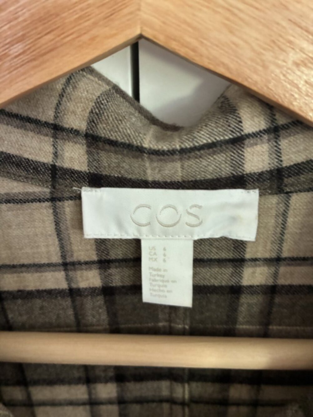 COS Wool Mix Checked Structured Shirt Dress in Beige / Brown size 6 - Picture 5 of 8